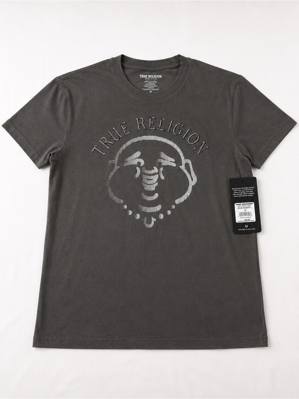 True Religion Charcoal Gray Short Sleeve Tee with Silver Graphic